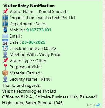 Visitor whatsapp Notification